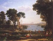 Claude Lorrain Landscape with Isaac and Rebecka brollop oil